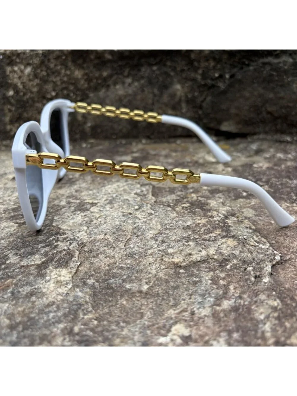 Oversized White Square Chain Link Sunglasses Gold Star Retro Shades Festival Y2K